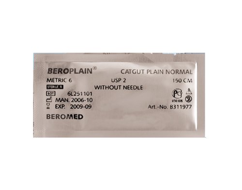 Кетгут простой полированный "Beroplain" р-р USP/Metric 1 (5) без иглы длина 150 см