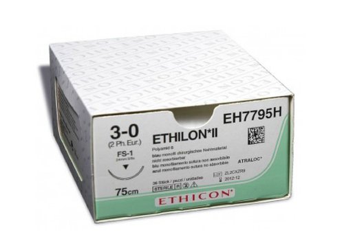 Этилон (Ethilon), 2-0, 75 см, синий прайм обр.-реж. 26 мм. 3/8, производства Ethicon