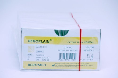 Кетгут простой полированный "Beroplain" USP 3/0 (Metric 3) без иглы 150см