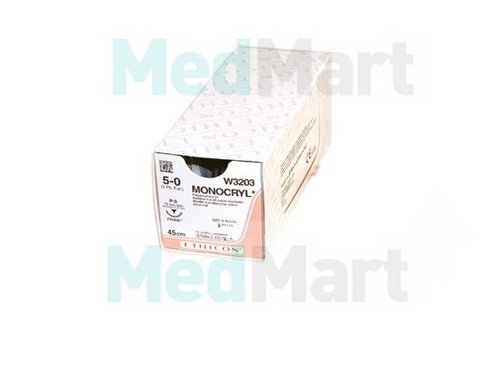 Монокрил (Monocryl) 5-0, 45 см, н/окр прайм обр.-реж. 16 мм, 3/8, производства Ethicon